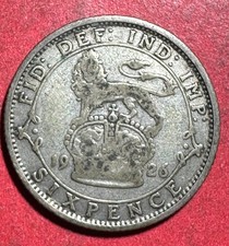 1926 British King George V SILVER Sixpence! Very Good! Old British Coin!