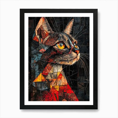 Abstrakte Katze 5 Kunstdruck gerahmt Wand gerahmt Wandbild Poster Leinwanddruck Bild