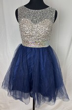 Beaded Sequin Tulle Sweetheart Neck Sleeveless Short A-Line Party Dress Sz 12