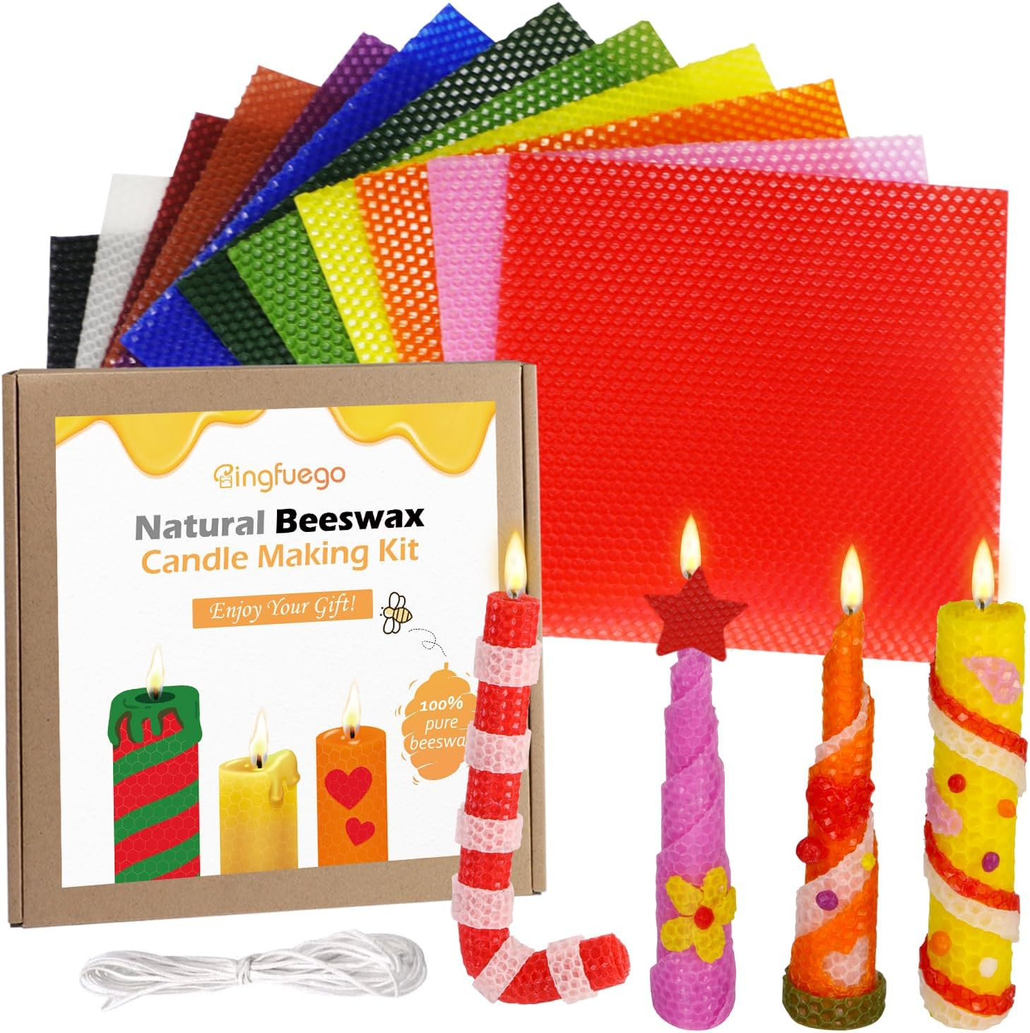 Beeswax Candle Making Kit for Kids - 12 Sheets for Rolling, 