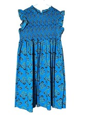 French Connection Dress Girls Large 14-16 Cotton Smocked Teal Floral