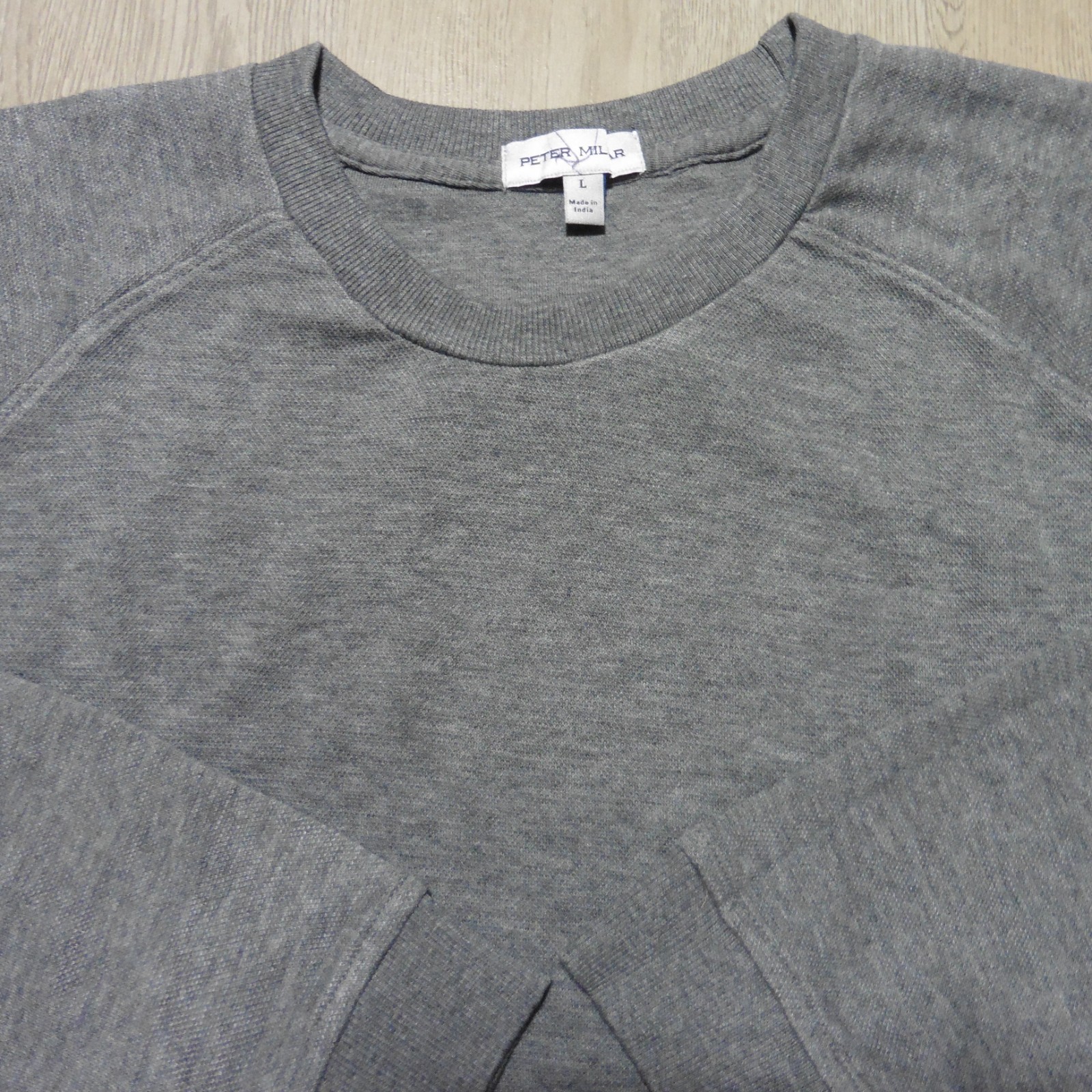 PETER MILLAR Mens L LARGE KNIT CREW NECK SWEATER OSLO GREY PULLOVER GOLF