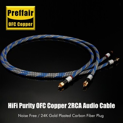 Preffair Pair OFC Copper HiFi Signal Interconnect Wires Gold Plated RCA Plug New