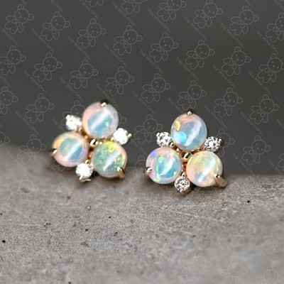 14K Gold australischer massiver Opal Diamant Trio Ohrstecker Weihnachtsgeschenk