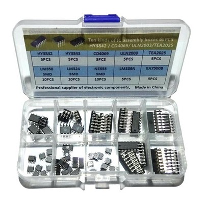 65x IC Sortiment Kit OP Amp Timer Darlington Optokoppler ULN2003 LM324 SMD
