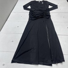 Lulus Dress Womens XL Black Mesh Ruched Long Sleeve Maxi Side Slit Formal Gown