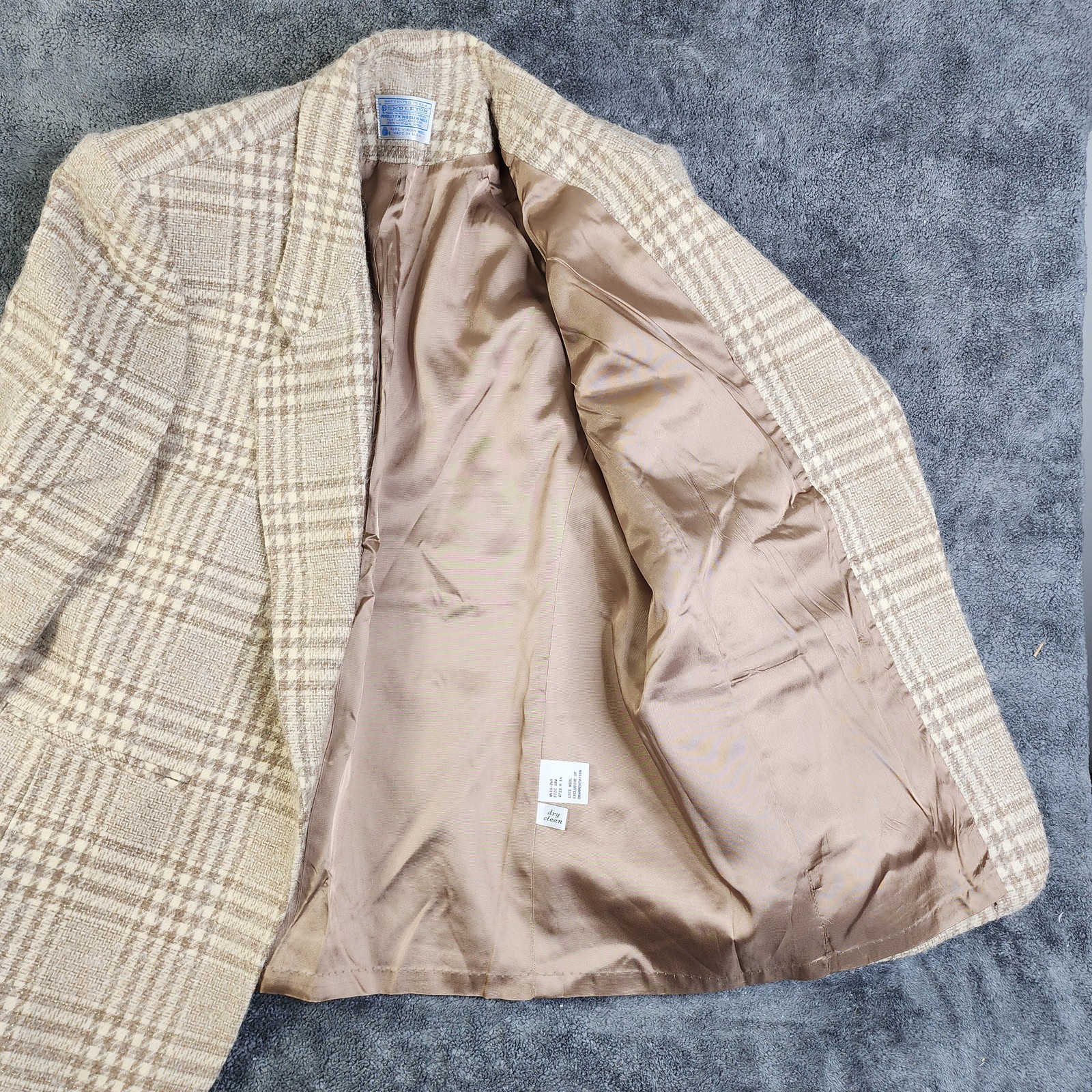Pendleton Wool Blazer Plaid Check Jacket Beige Ta… - image 8