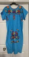 Vintage Mexican Dress Oaxacan Hand Embroidered Floral Peasant Kaftan Womens M/L