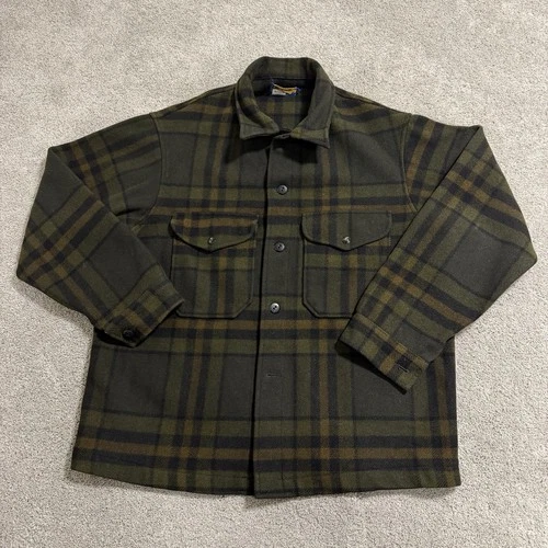 Vintage Pendleton Wool Shirt Jacket Men Sz L Green Plaid Long Sleeve Heavyweight