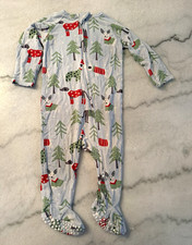 Sweet Bamboo Blue Holiday Dogs Footed Zip Sleeper 3-6 Months Bamboo Spandex GUC