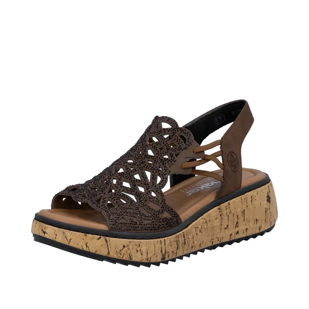 RIEKER V1765-24 LADIES BROWN WEDGE SANDALS SAVE £5 ON RRP FREE P&P