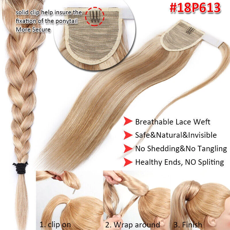 100% Real Remy Ponytail Human Hair Extensions Wrap Around Claw Clip In Hairpiece - Image 4 of 4