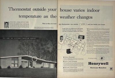 Honeywell 1955 Life Vintage Print Ad TWO PAGE Electronic Moduflow Comfort