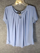 NAIF Blouse Women's Size XL Blue Short Sleeve Pullover Round Neck
