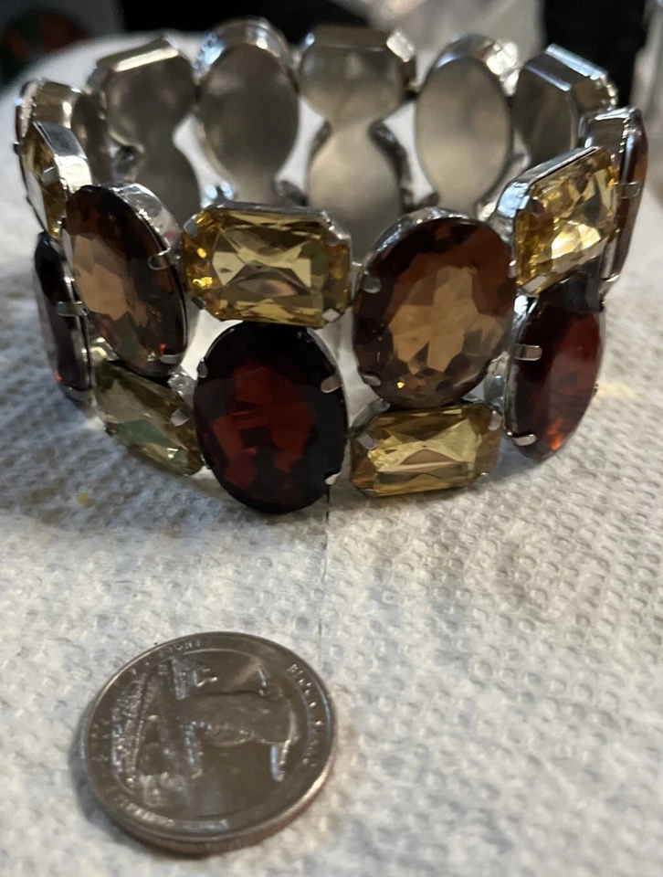 Women's Bracelet Silver Tone Eternity Brown Stones Wide - Image 4 of 4