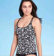 NWT Women's Racerback Flowy Tankini Swim Top - XL KONA SOL Black White