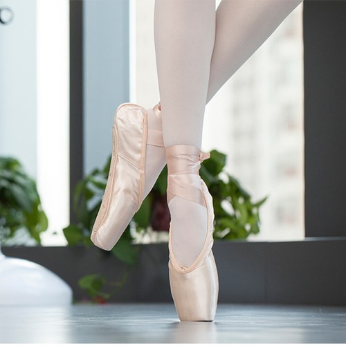 Rosa Profi Spitze Ballett Tanzschuhe Satin mit Zehenpolster schwarz Frauen Männer - Bild 7 von 18