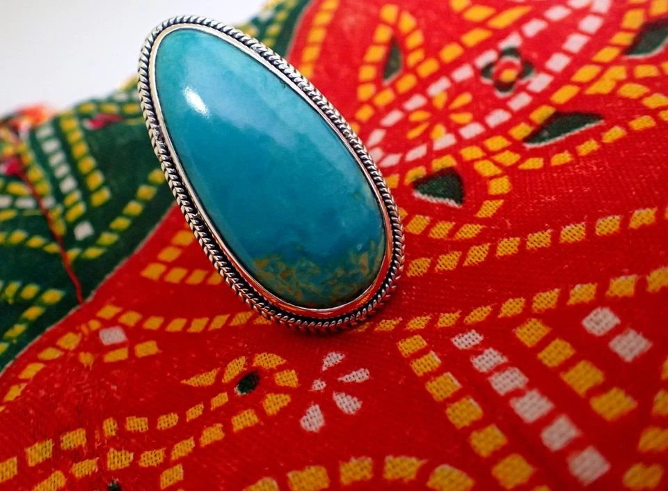 Elegante Anillo Banda Turquesa Natural en Plata 925 Talla 7.75 Regalo Perfecto para Ella Foto 2 de 4