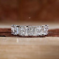 Eternity Engagement Ring 925 Sterling Silver 1.25Ct baguette Simulated Diamond