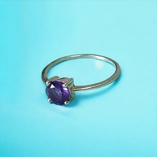 Sterling Silver 925 Purple Amethyst Solitaire Ring Sz6.5 Band Ring