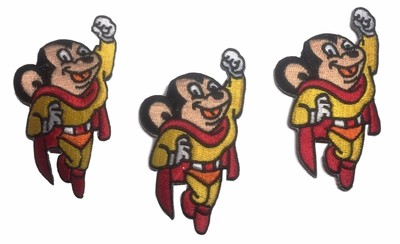 Mighty Mouse TV Show Character Flying Embroidered Iron On Set of 3 Patches