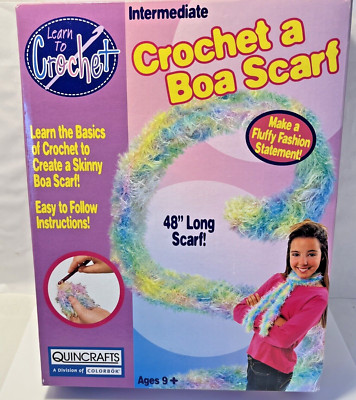 Learn To Crochet a Boa Scarf Kit Intermediate Ages 9+ Makes 48'' Skinny Scarf NIB