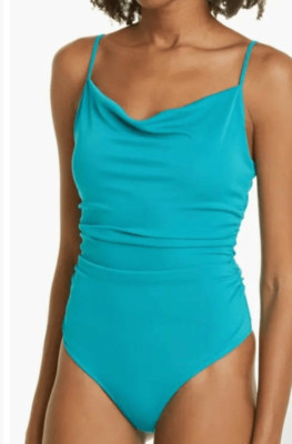 Cinq a Sept Marta blue  Cowl Neck Bodysuit sz Large