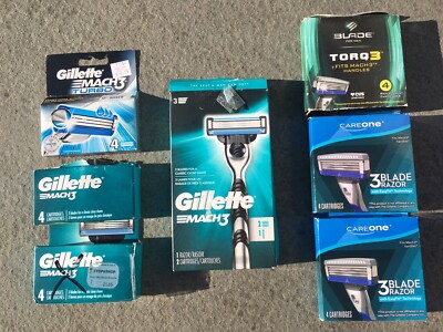 New Gillette Mach3 & Turbo Lot:  1 Razor Blade Handle w/ 46 OEM & Non Cartridges
