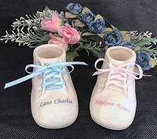 Personalized Ceramic Baby Shoe Bootie Keepsake Newborn Baptism Birthday
