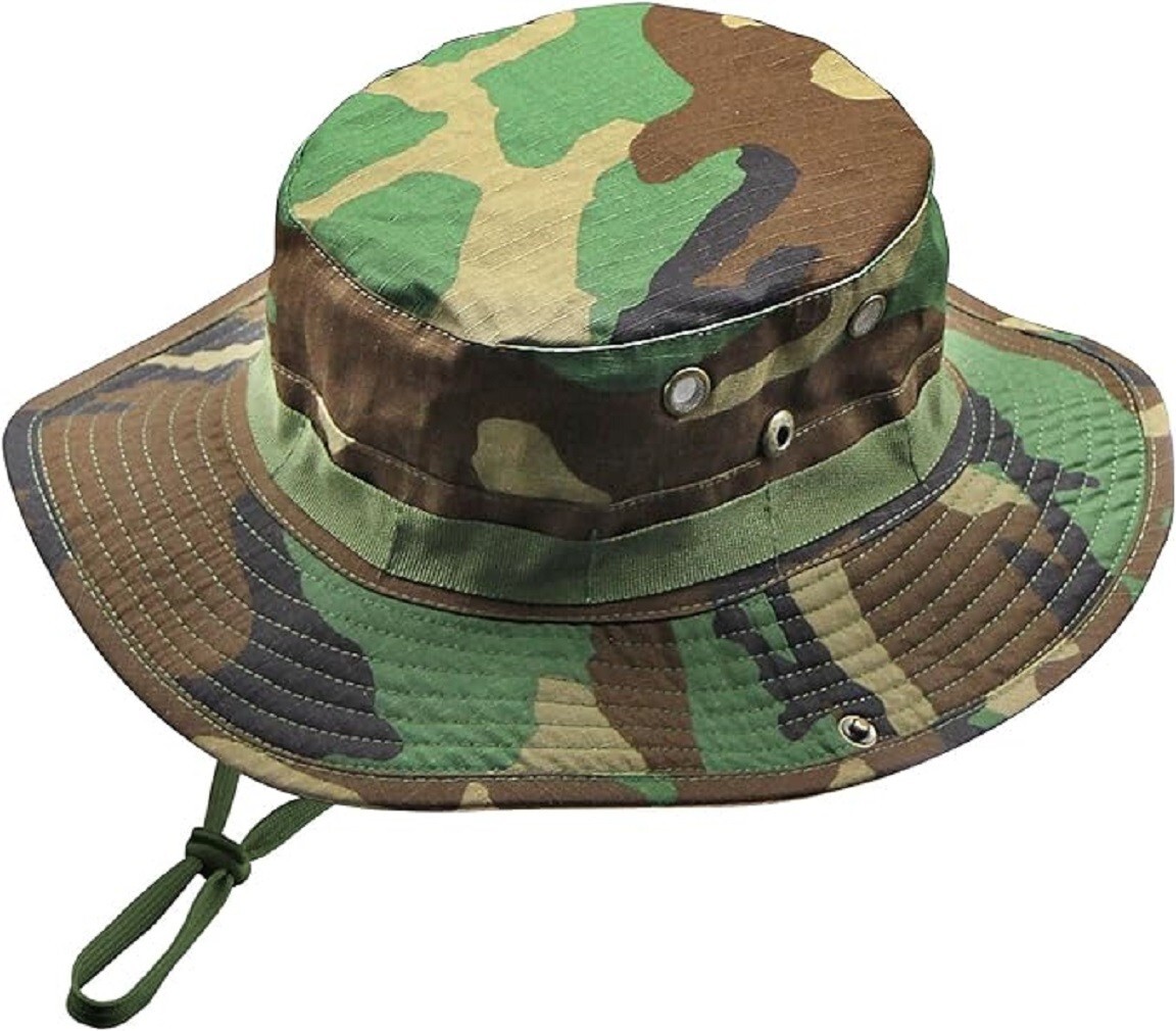 Camo Boonie Hat Cap Woodland Army Military Camouflage Sun Visor