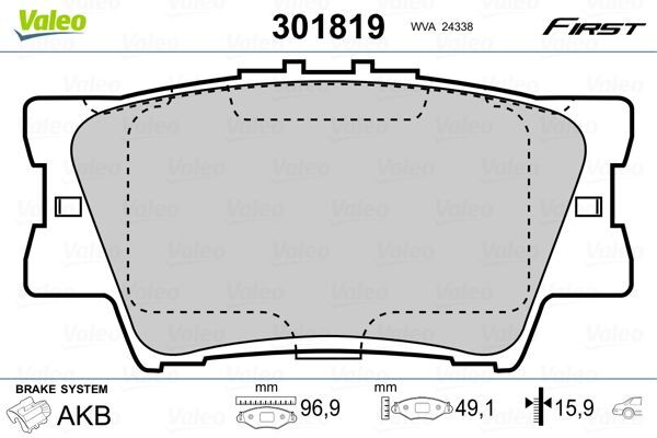 Valeo 301819 Bremsbelagsatz, Scheibenbremse FüR Lexus Toyota-image