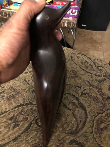 Penguin Ironwood Sculpture Hand Carved Statue Wildlife Bird Figurines 10" Tall - Picture 6 of 6
