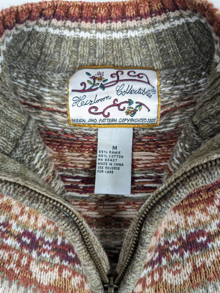 Suéter con Cremallera Fair Isle Coleccionables Heirloom Mujer M Gris Ramie Algodón Nórdico Foto 2 de 4