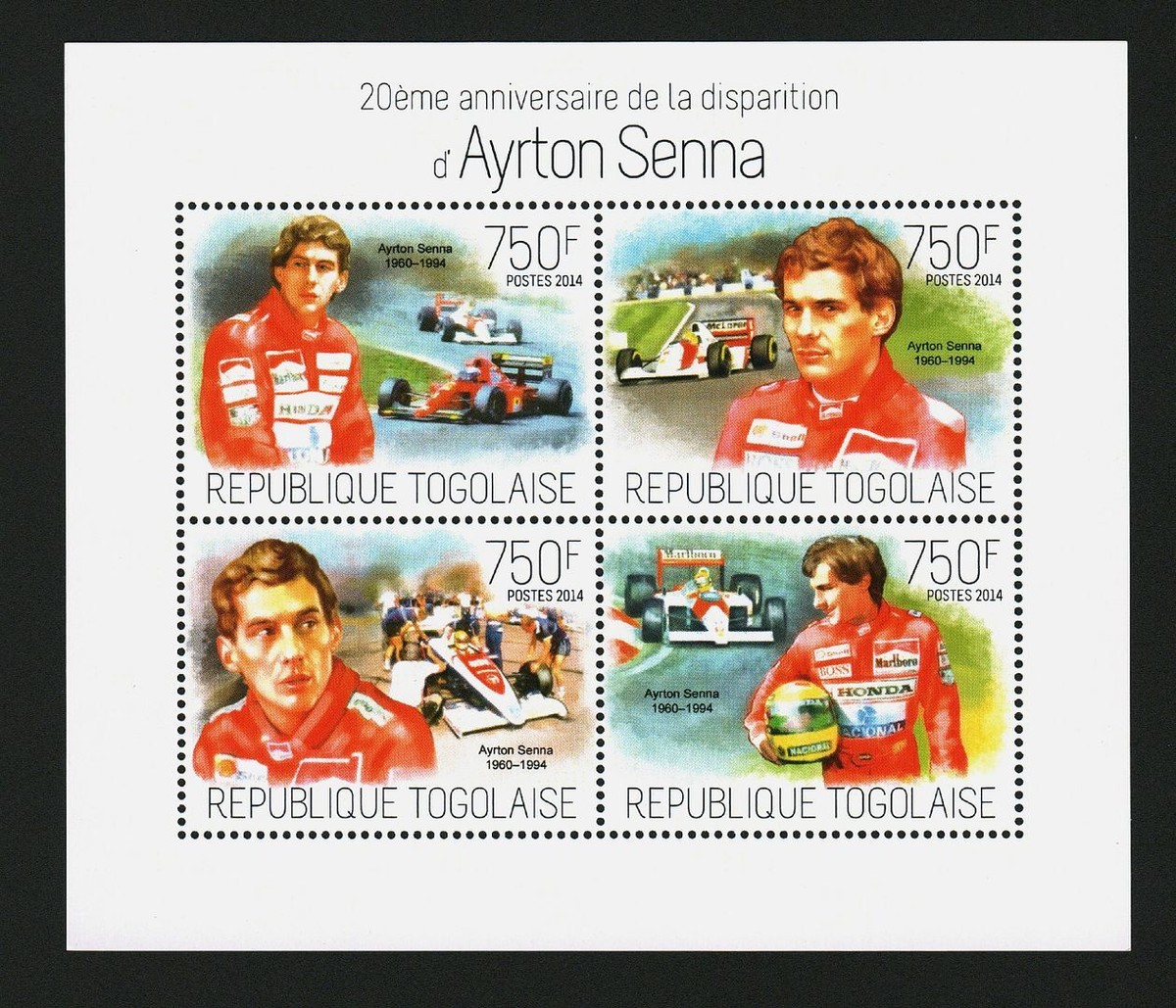 Togo 2014 Ayrton Senna Stamp Sheetlet - Complete Set 5615-5618 MNH Collection