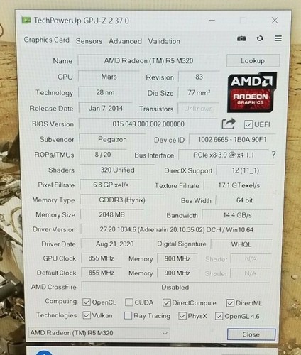 RARE Radeon R5 M320 2GB Gaming GPU Card DP PCI-E #R40 - Afbeelding 3 van 7