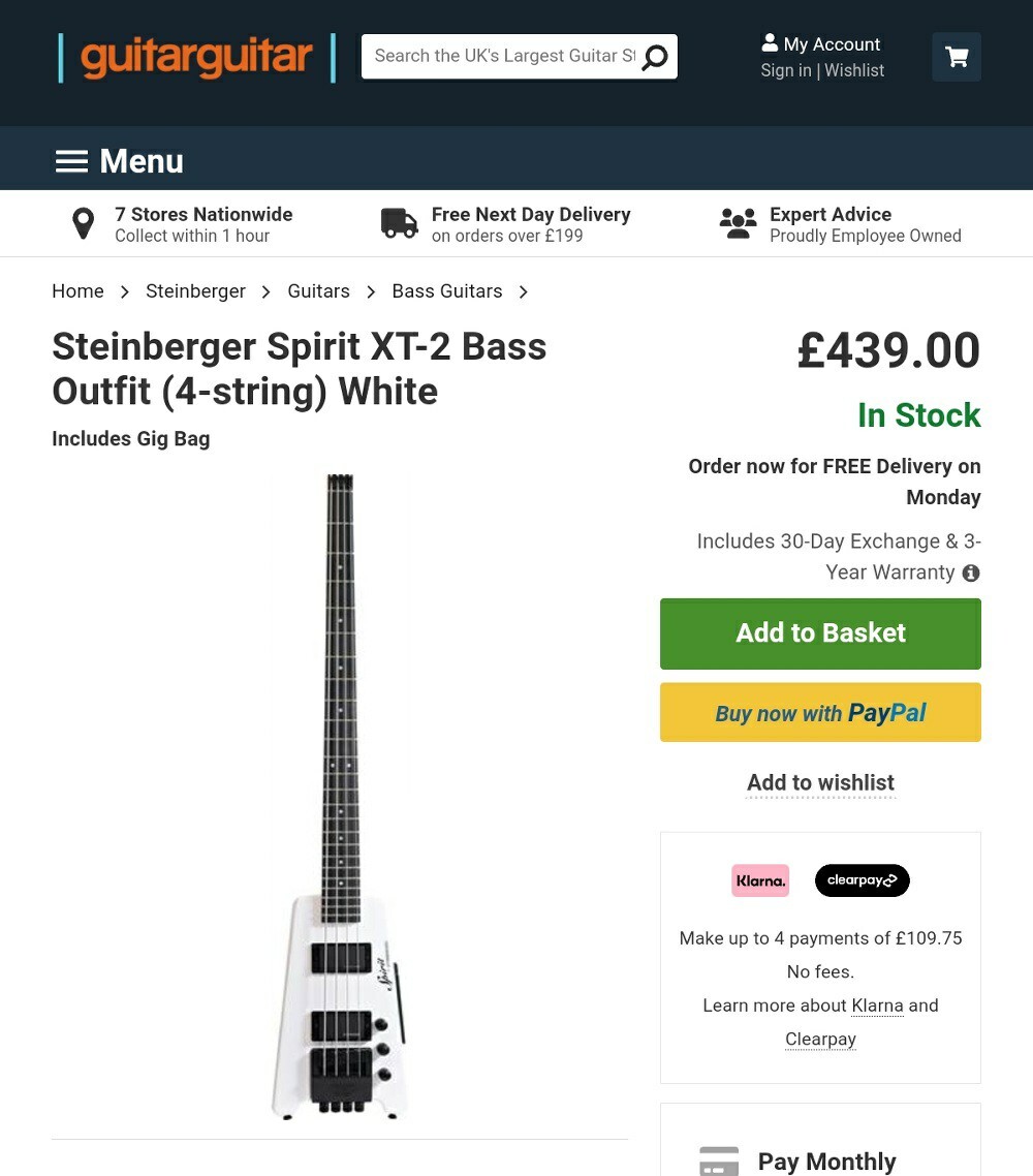 Steinberger Spirit XT2 Bass Guitar, UNUSED, Hard Case Plus Extras. eBay