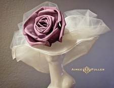 Kentucky Derby Hat Cream Eggplant Purple Rose Flower Fancy Del Mar Hat Ascot Hat