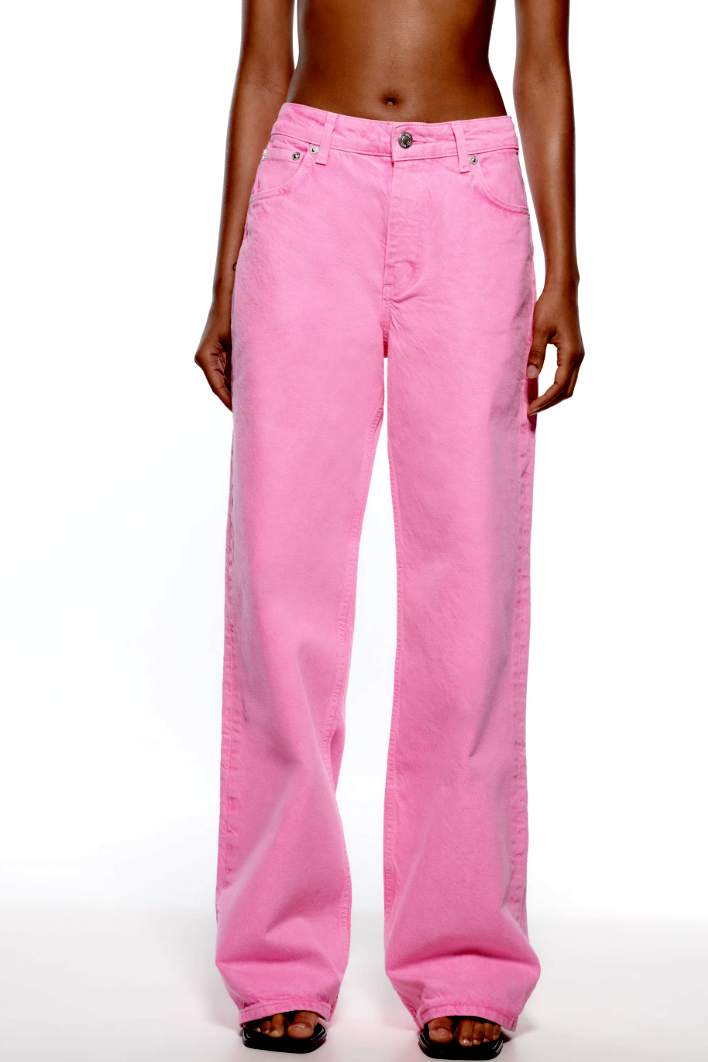 ZARA NEW WOMAN MID RISE LOOSE JEANS Wide Legs NEON PINK 8197 ZARA NEW WOMAN MID RISE LOOSE JEANS Wide Legs NEON PINK 8197