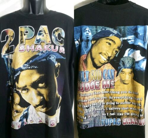 T-shirt vintage 2Pac Tupac Shakur Only God Can Judge Me RIP XL noir années 90 rap - Photo 1 sur 14