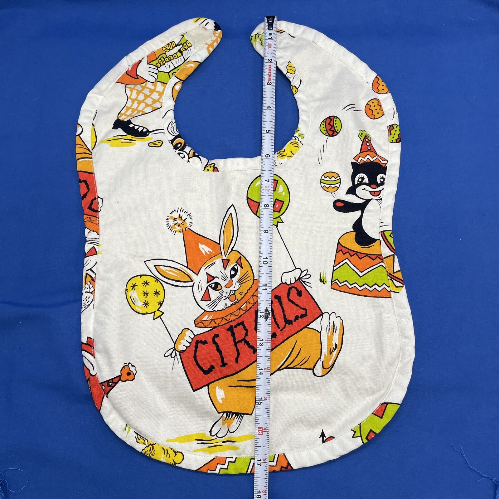 Vintage Terry Cloth Baby Bib Circus Anthropomorphic Feeding Bib Large