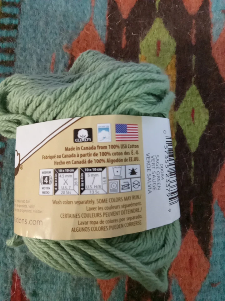 Madeja de hilo Lily Sugar 'n Cream verde salvia 4 capas 100 % algodón peso peinado 2,5 oz Foto 4 de 4