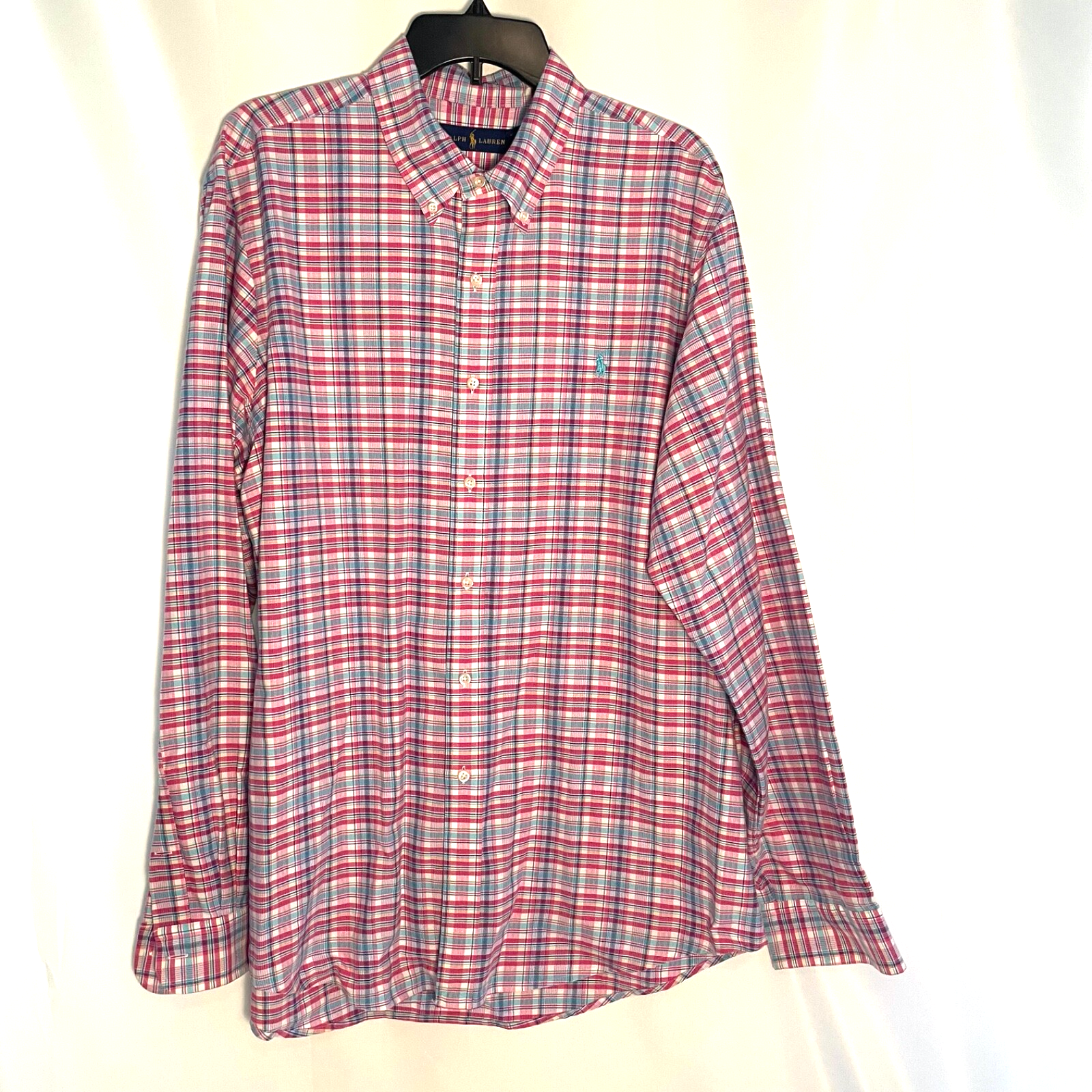 Polo Ralph Lauren uomo camicia multicolore a quadri con bottoni taglia XL Teal Pony