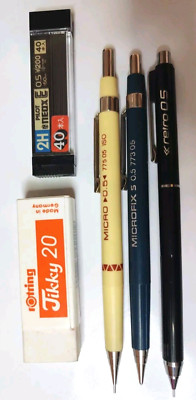 Vtg New 3Pcs Rotring Eraser Staedtler Micro Retro Microfix Mechanical Pencil 0.5