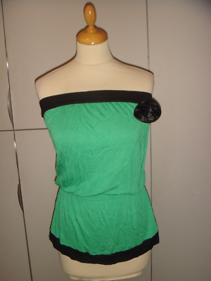 ASOS Emerald Green Strapless Black Trim Peplum Style Waist Top Size 10 P1 |  eBay UK
