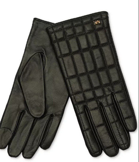 Michael Kors Women's Brown Quilted Leather Tech Gloves, XL