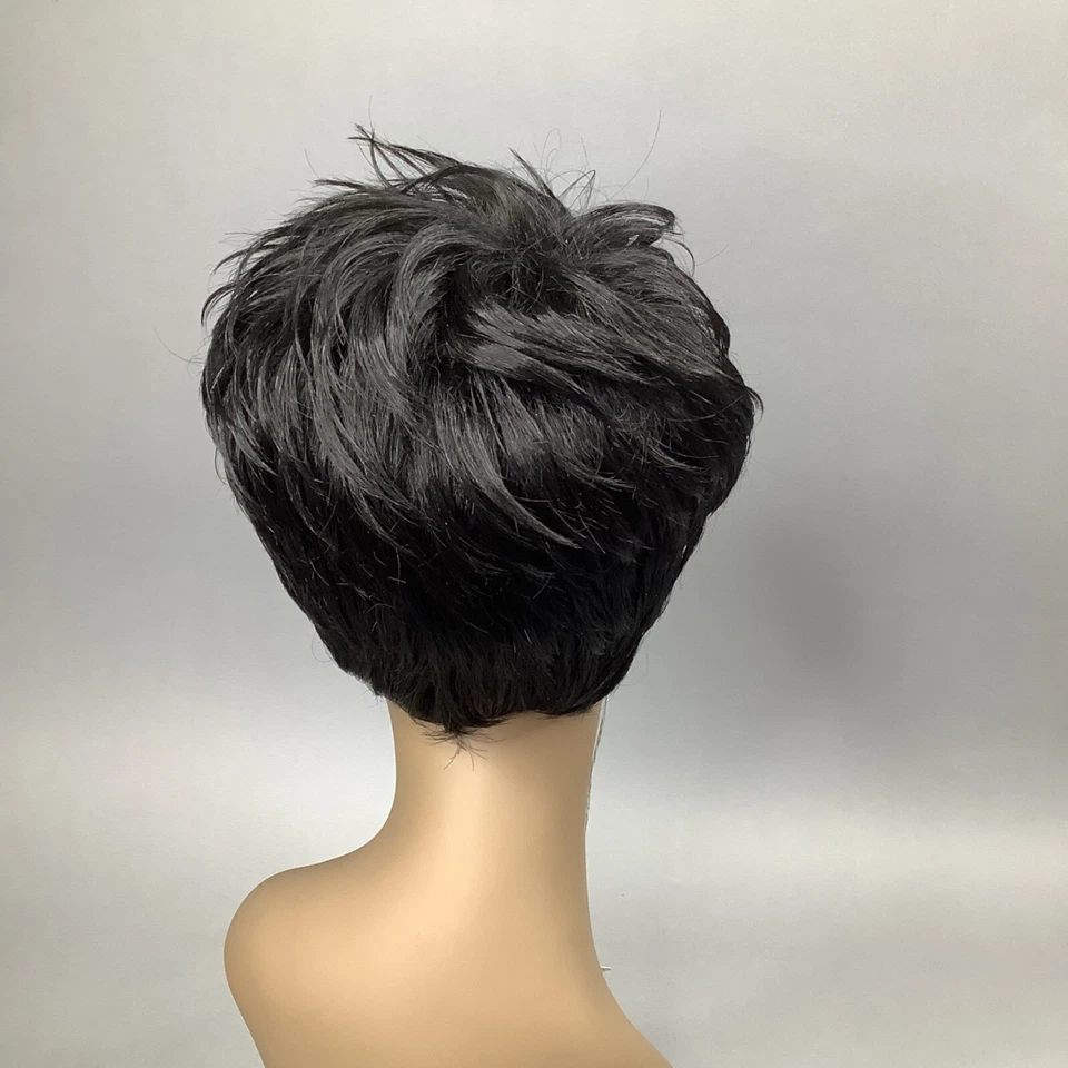 Peluca Wyo 1B Off Negra Remolino Largo Corte Pixie Sintético Seguro al Calor Foto 3 de 4