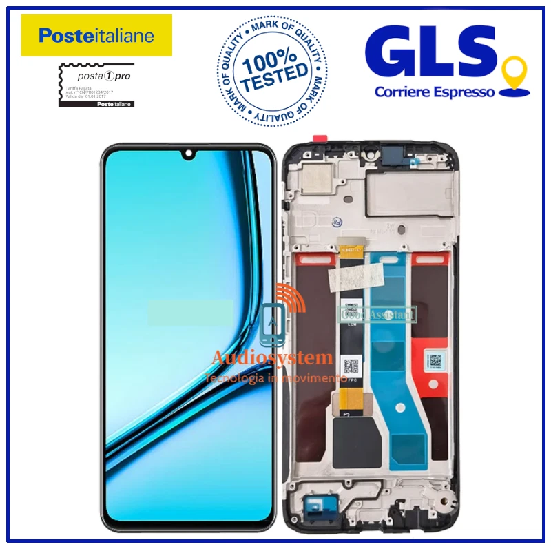 DISPLAY LCD TOUCH SCREEN +FRAME per REALME NOTE 50 RMX3834 SCHERMO VETRO NERO