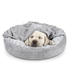 JOEJOY Small Dog Bed Cat with Hooded Blanket, S 23" x 23" x 7" , Grey