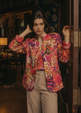 COLDWATER CREEK Peacock bird jacket FLORAL blazer paisley Orange pink sz MEDIUM