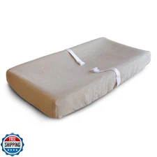 mushie Extra Soft Muslin Fitted Changing Pad Cover (Pale Taupe)